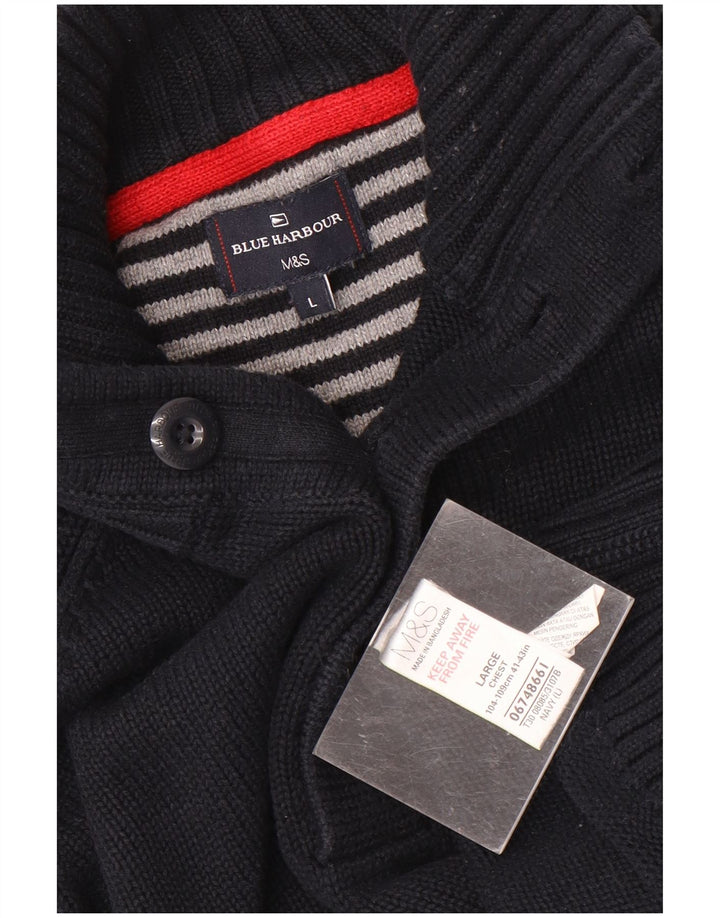 Pulover pentru bărbați Marks & Spencer, cu gât cu nasturi, mare, bleumarin