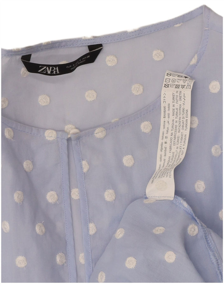 ZARA Womens Oversized 3/4 Sleeve Blouse Top UK 10 Small Blue Polka Dot