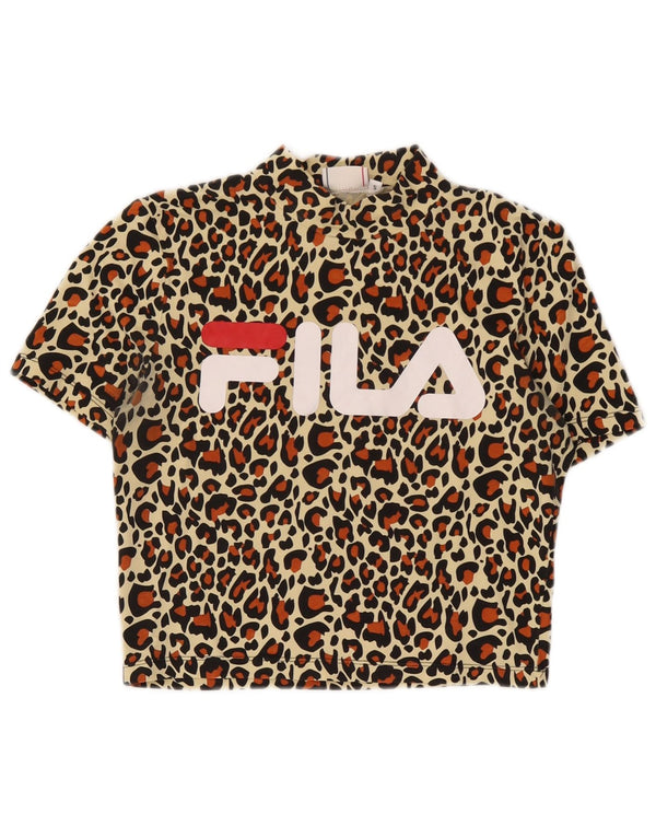 Tricou cu grafic Crop Fila pentru femei Top UK 10 Small Black Animal Print