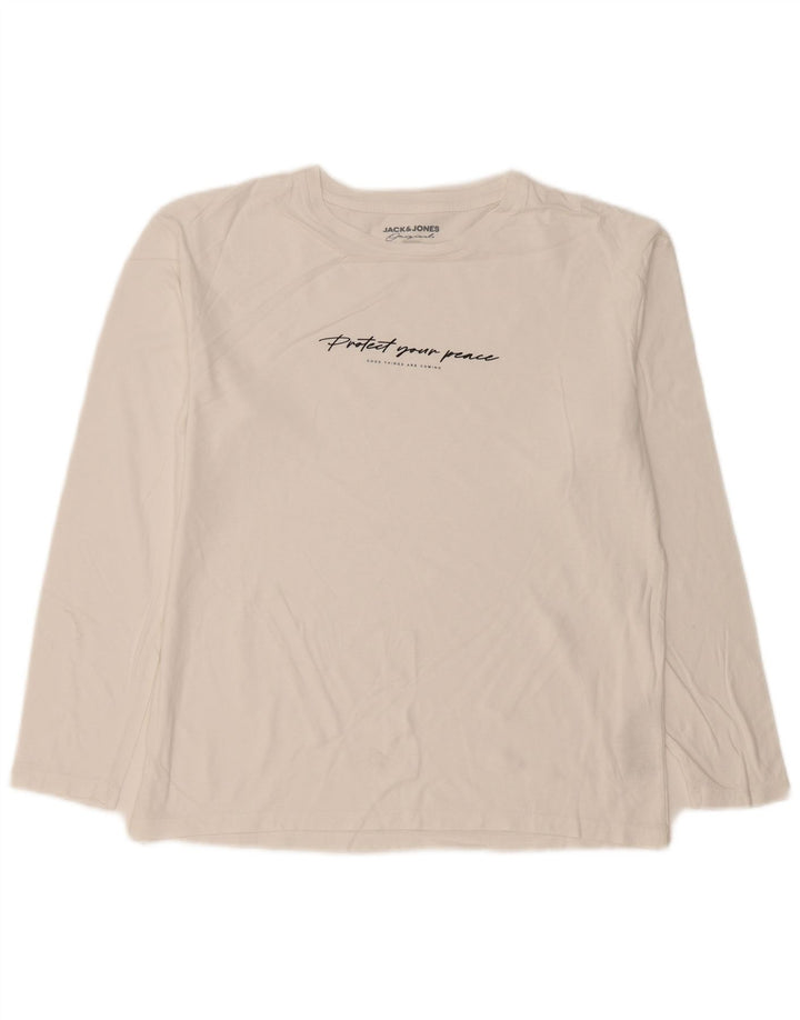 Jack & Jones Tricou cu mânecă lungă pentru bărbați, alb mediu, bumbac
