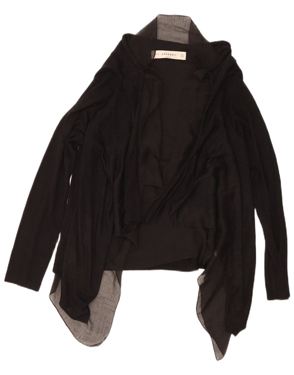 Pulover cardigan deschis asimetric pentru femei ZARA UK 12 Medium Negru Acrilic
