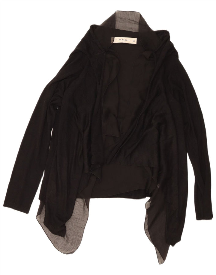 Pulover cardigan deschis asimetric pentru femei ZARA UK 12 Medium Negru Acrilic
