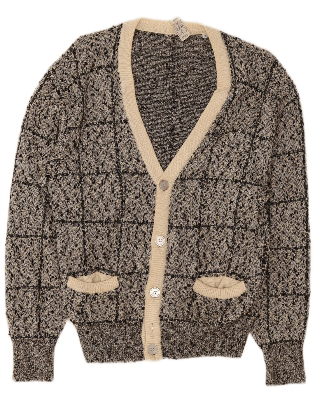 Cardigan pentru bărbați Valentino, bumbac mic, gri cu carouri