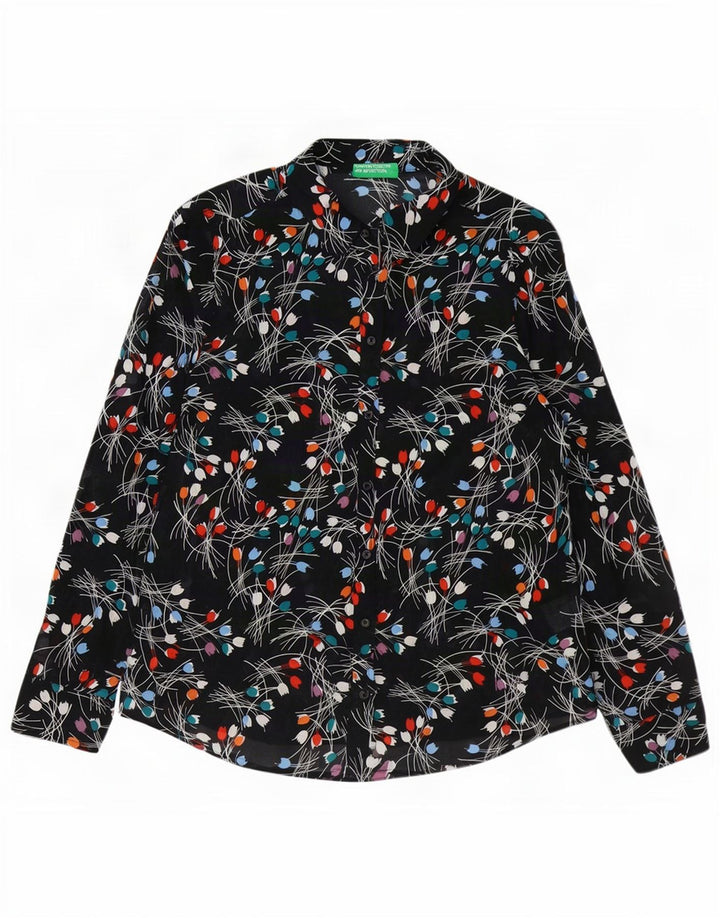 Cămașă Benetton pentru femei UK 14 Medium Black Floral Bumbac