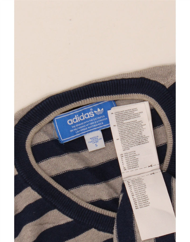 Pulover cu decolteu în V ADIDAS pentru bărbați, bumbac cu dungi, albastru bleumarin