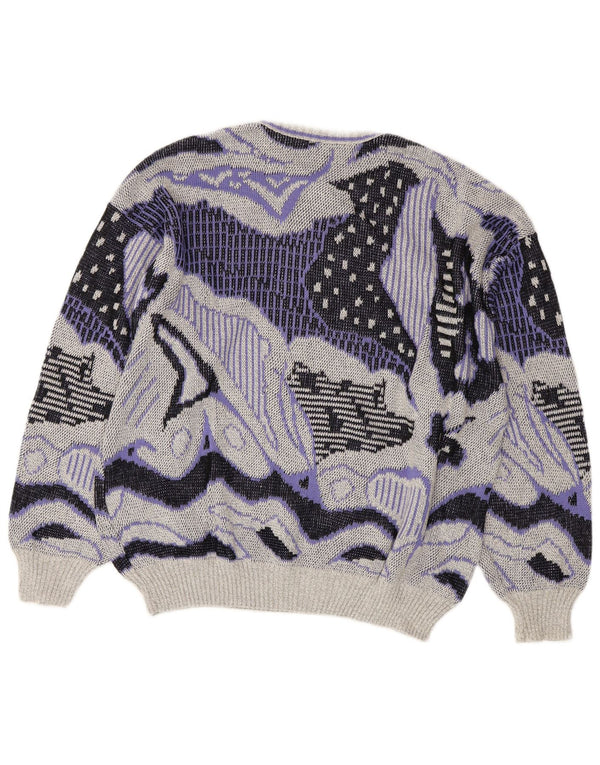 VINTAGE Womens Abstract Pattern Crew Neck Jumper Sweater UK 20 2XL Grey