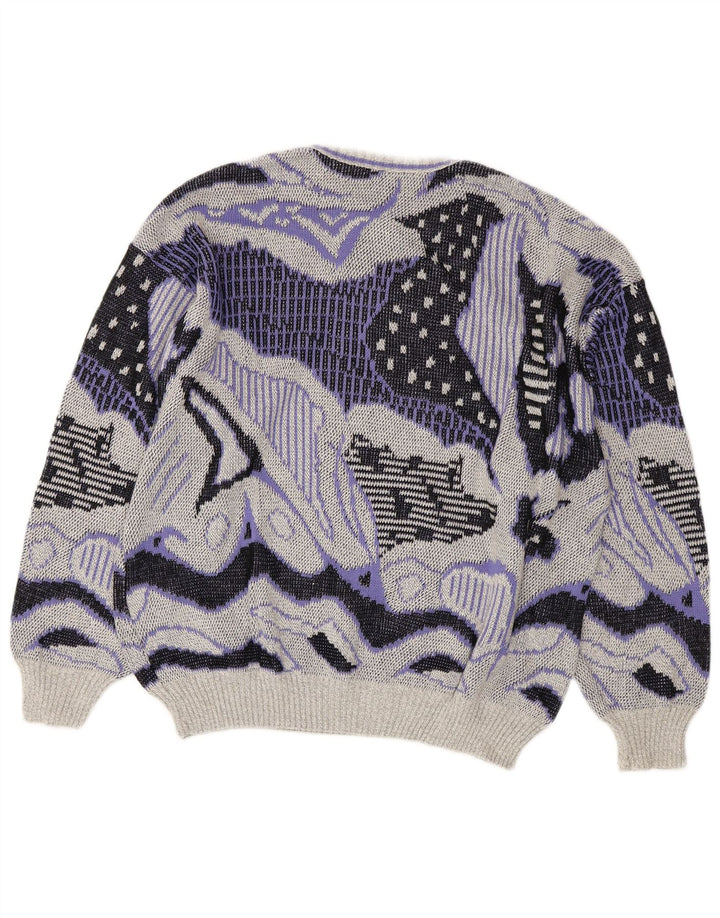 Pulover VINTAGE pentru femei, cu model abstract, cu decolteu triplu, pulover UK 20 2XL gri