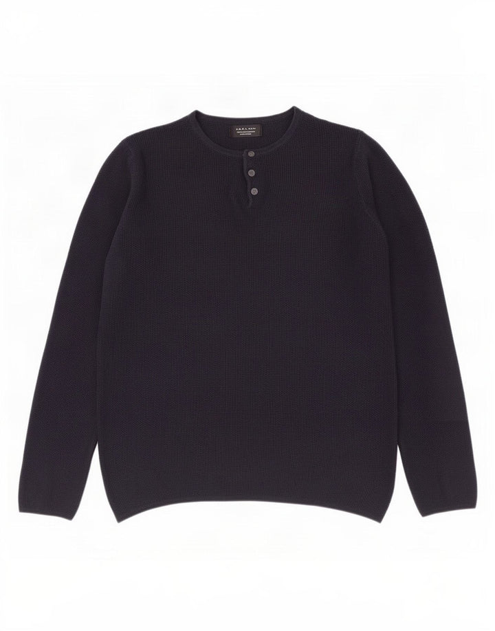 Pulover pentru bărbați Zara, cu gât cu nasturi, mic, acrilic, bleumarin