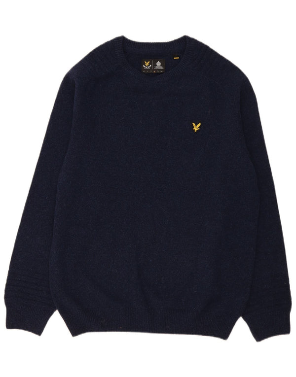 Pulover pentru bărbați Lyle & Scott, cu gât crew, lână mare, albastru