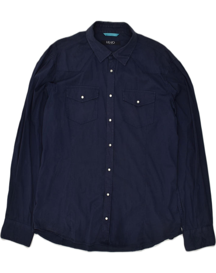 LIU JO Mens Shirt Size 42 Large Navy Blue | Vintage Liu Jo | Thrift | Second-Hand Liu Jo | Used Clothing | Messina Hembry 