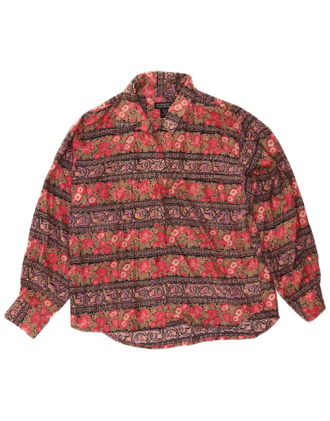 Bluză de cămașă vintage pentru femei UK 14 Mătase florală multicoloră medie