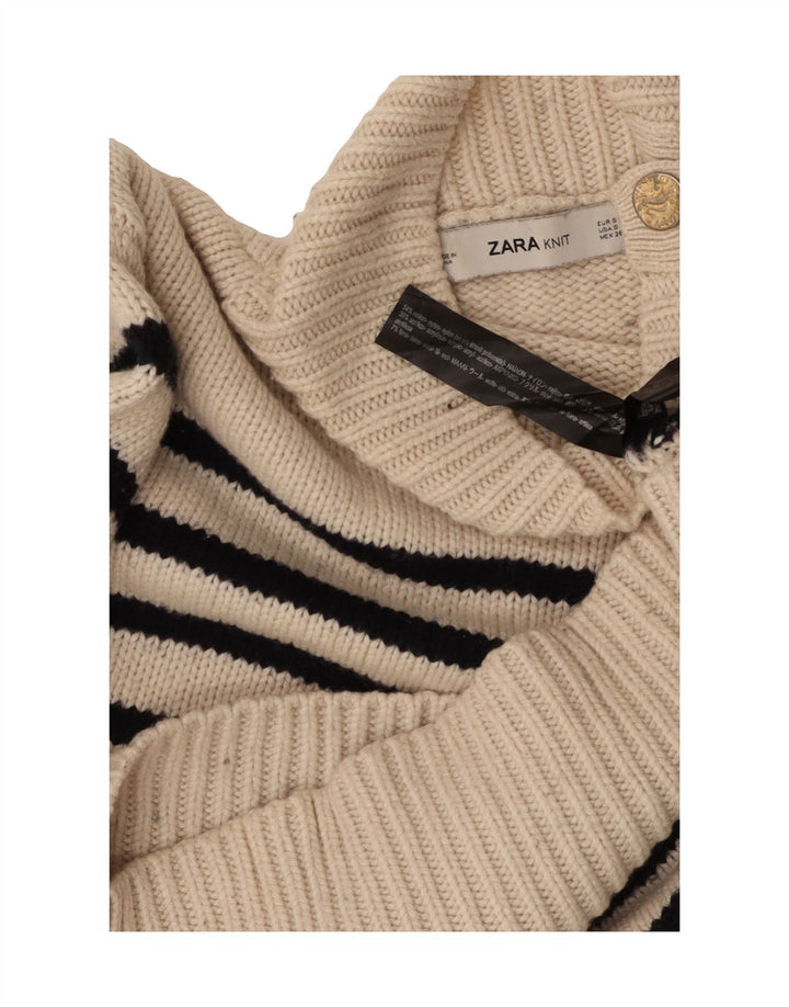 ZARA Womens Button Neck Jumper Sweater UK 10 Small Off White Striped Vintage Zara and Second-Hand Zara from Messina Hembry 