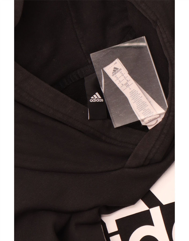 Pulover cu glugă cu grafic Adidas pentru femei UK 14, bumbac mediu negru