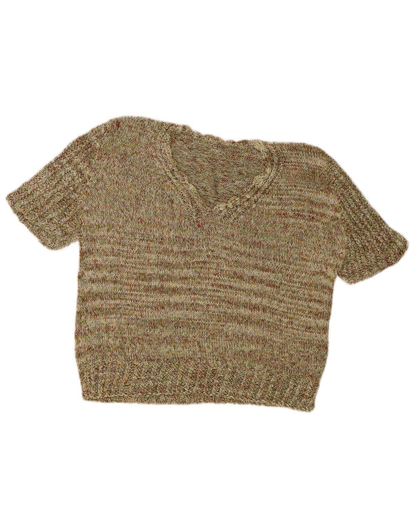 Pulover vintage cu decolteu în V pentru femei UK 14 Medium Khaki Flecked