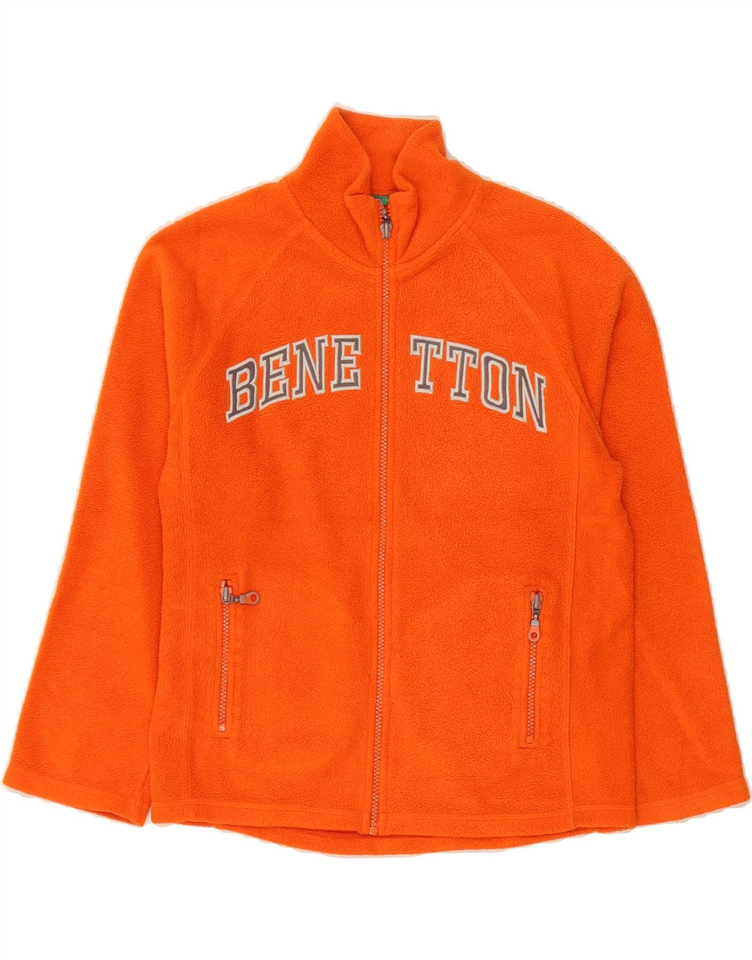 BENETTON Womens Graphic Fleece Jacket UK 14 Medium Orange Polyester Vintage Benetton and Second-Hand Benetton from Messina Hembry 