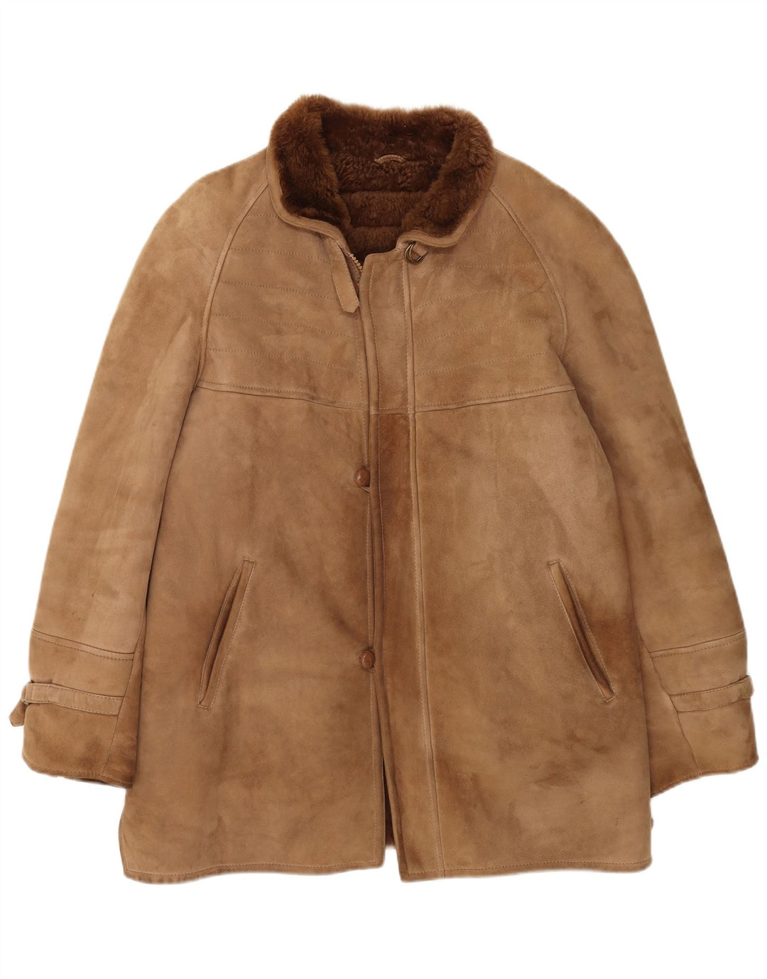 Jachetă vintage bărbați din shearling IT 48 din piele maro medie