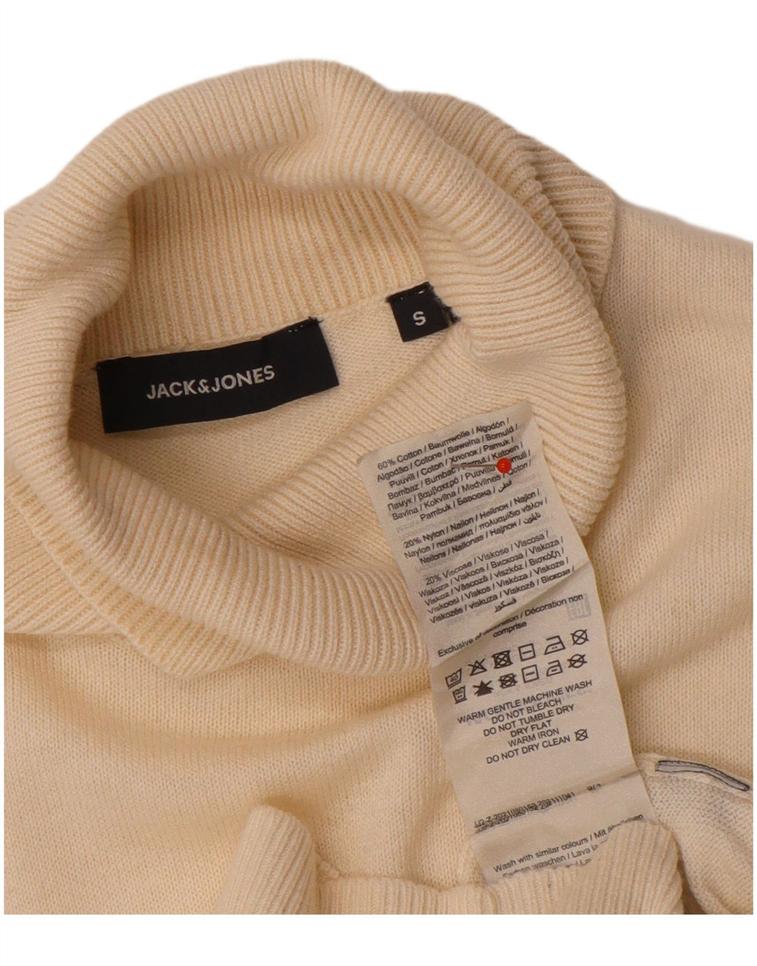 Jack & Jones Pulover cu gât rulat pentru bărbați, mic din bumbac alb