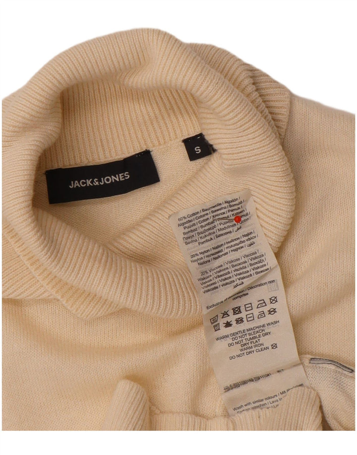 Jack & Jones Pulover cu gât rulat pentru bărbați, mic din bumbac alb