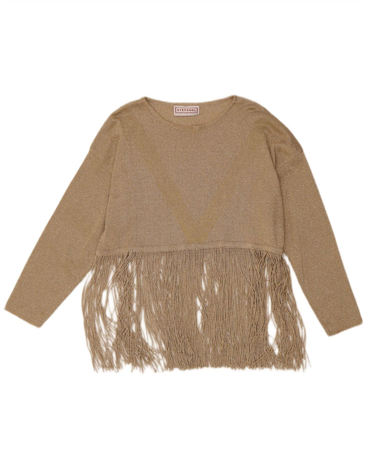Top supradimensionat pentru femei Stefanel cu maneca lunga UK 14 Medium Gold Cupro