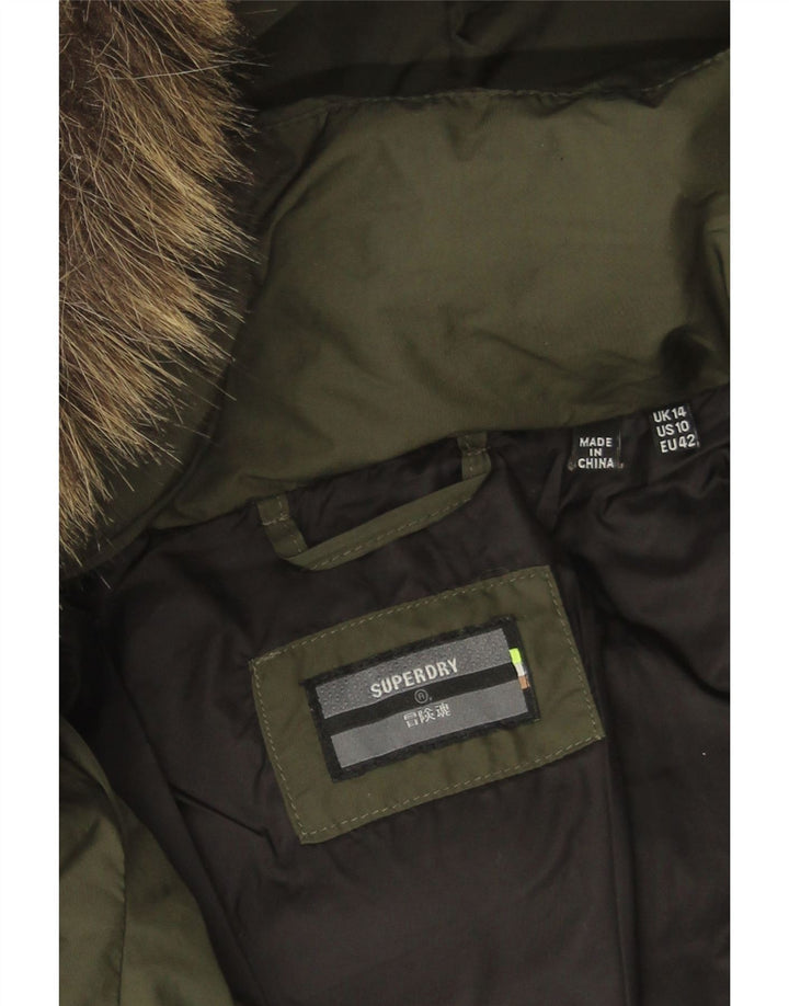 Palton căptușit cu glugă Superdry pentru femei UK 14, mare, kaki, poliester