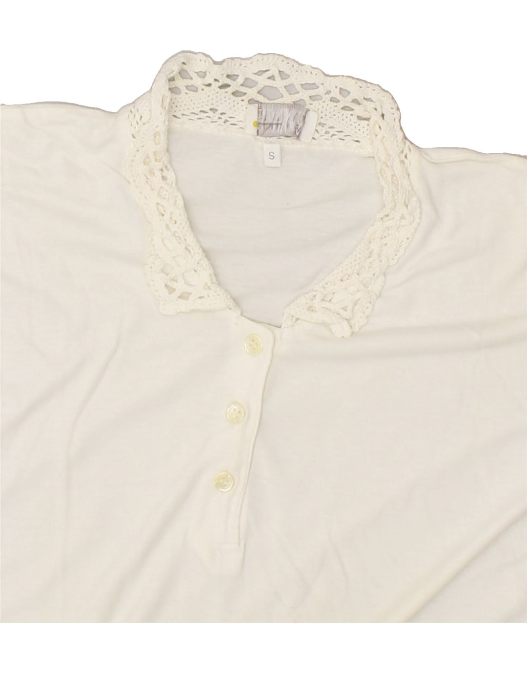 ANDREA MARE Womens Oversized Polo Shirt UK 10 Small Off White Cotton Vintage Andrea Mare and Second-Hand Andrea Mare from Messina Hembry 