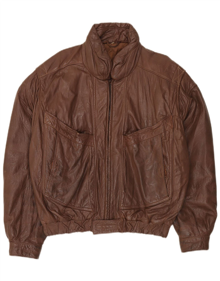 Jachetă de piele vintage pentru bărbați UK 44 2XL piele maro