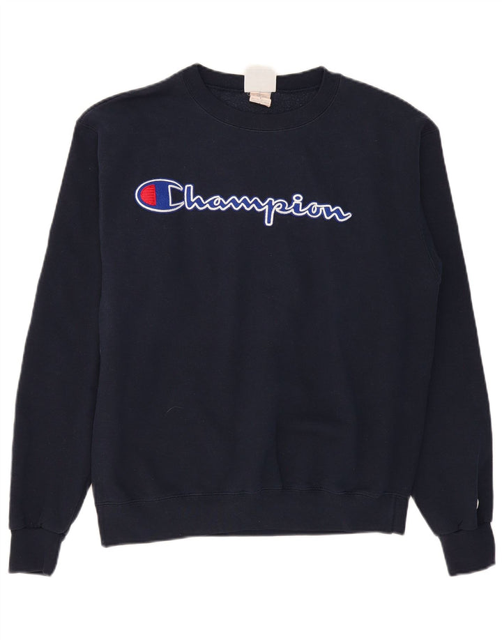 CHAMPION Mens Graphic Sweatshirt Jumper Medium Navy Blue Cotton