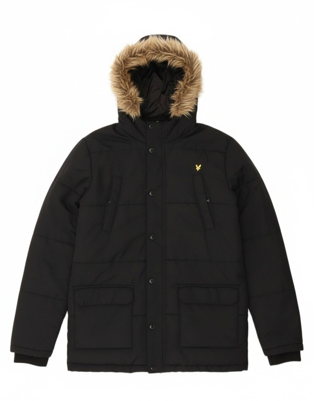 Jachetă căptușită cu glugă Lyle & Scott pentru băieți 14-15 ani, poliamidă neagră