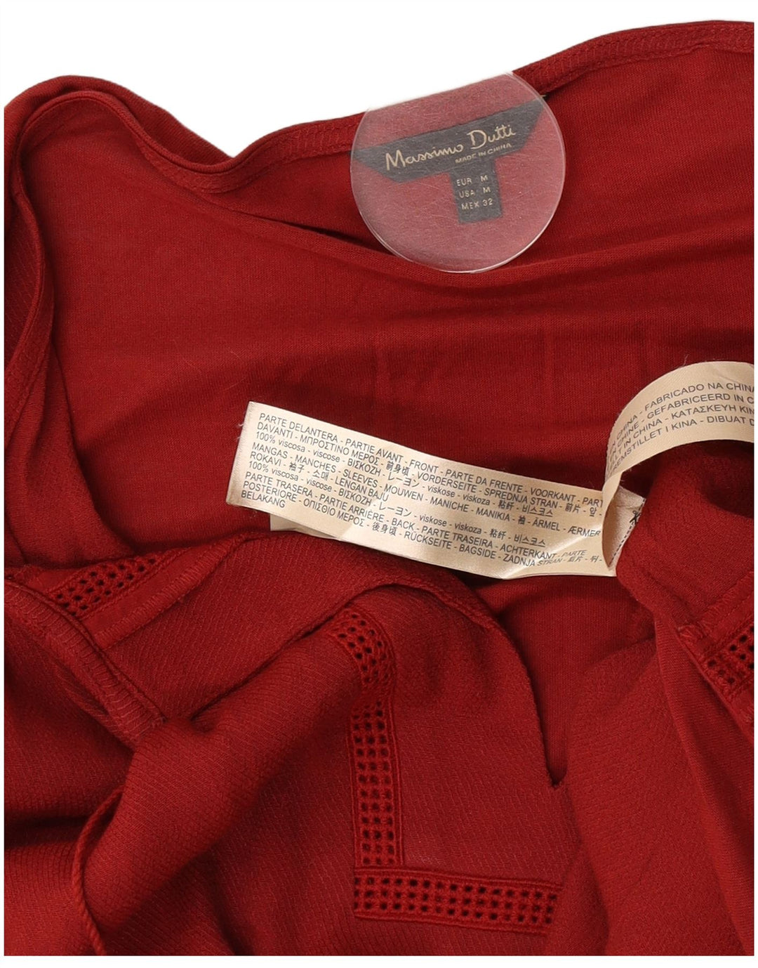 Top cu tunică cu mâneci 3/4 pentru femei Massimo Dutti, UK 14, viscoză medie burgundă
