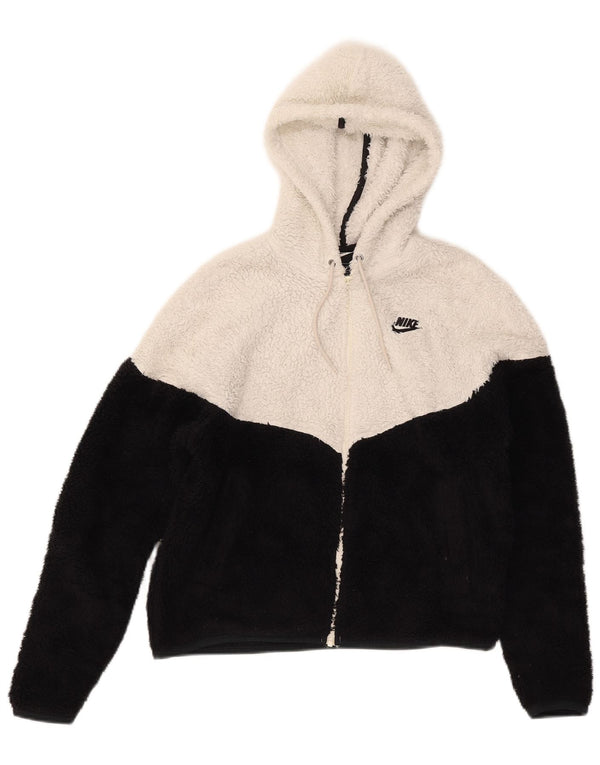 Jachetă fleece supradimensionată cu glugă Nike pentru femei UK 6 XS negru colorblock
