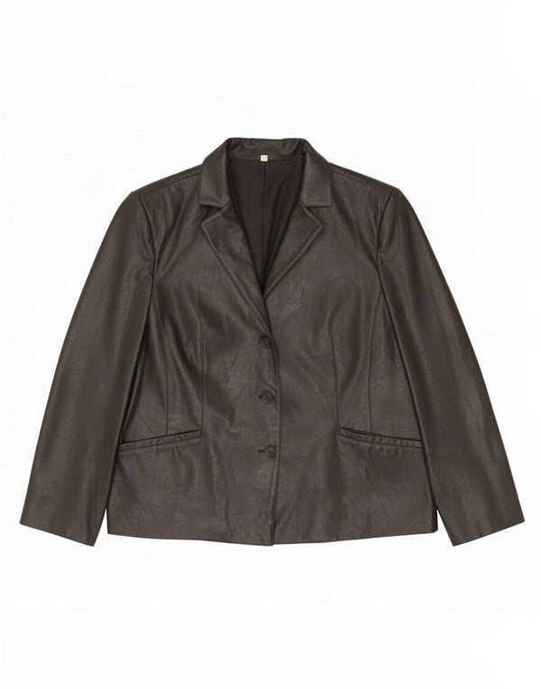 Jachetă vintage din piele cu 3 nasturi pentru femei UK 20 2XL Negru