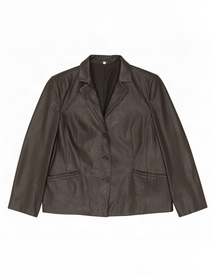 Jachetă vintage din piele cu 3 nasturi pentru femei UK 20 2XL Negru