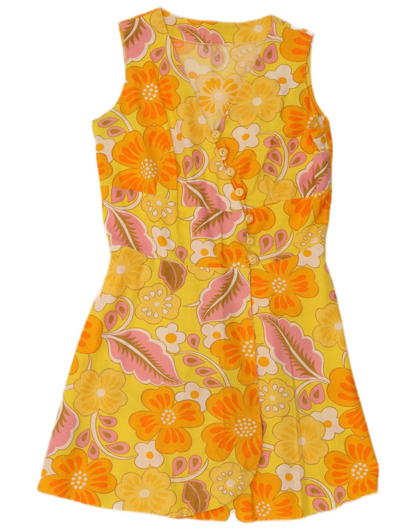 Rochie A-Line fără mâneci de epocă pentru femei UK 12 Medium Galben Floral