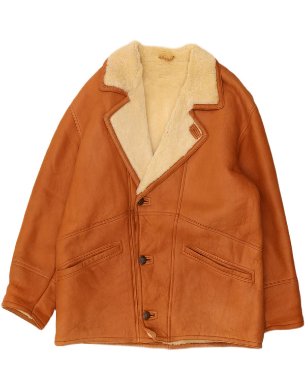 Jachetă din shearling pentru bărbați de epocă UK 40 din piele maro mare
