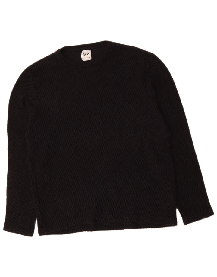 Top pentru femei ZARA cu mânecă lungă UK 14 mare, negru, bumbac