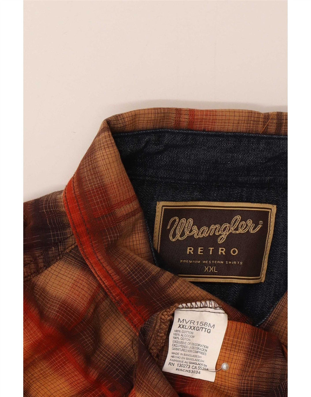Cămașă retro pentru bărbați Wrangler 2XL, bumbac cu carouri maro