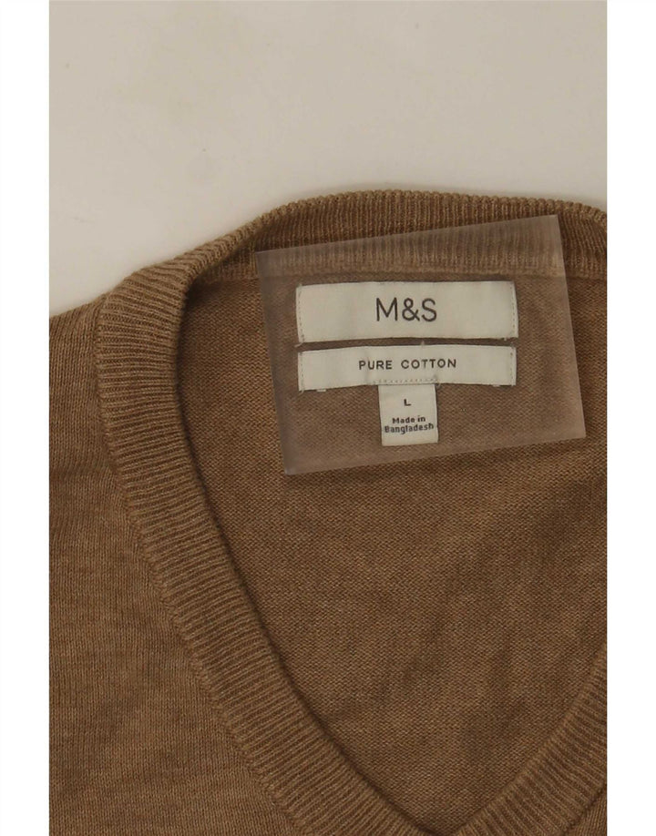 Pulover cu decolteu în V pentru bărbați Marks & Spencer, bumbac maro mare