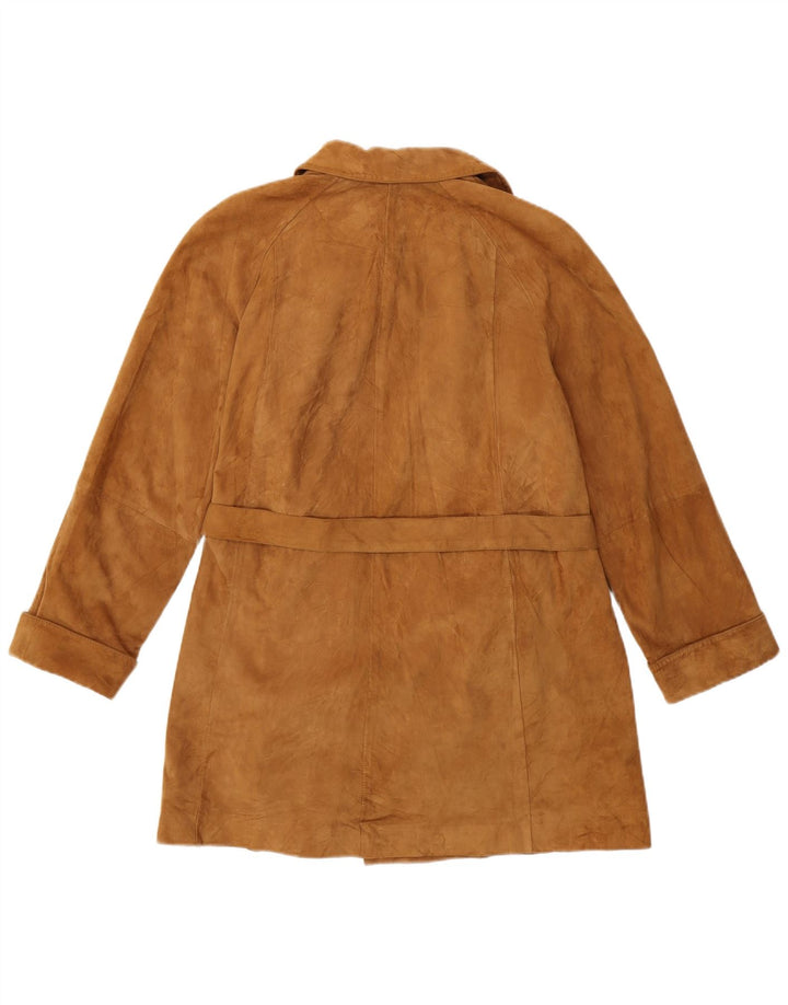 VINTAGE Womens Suede Overcoat EU 42 Large Beige Leather