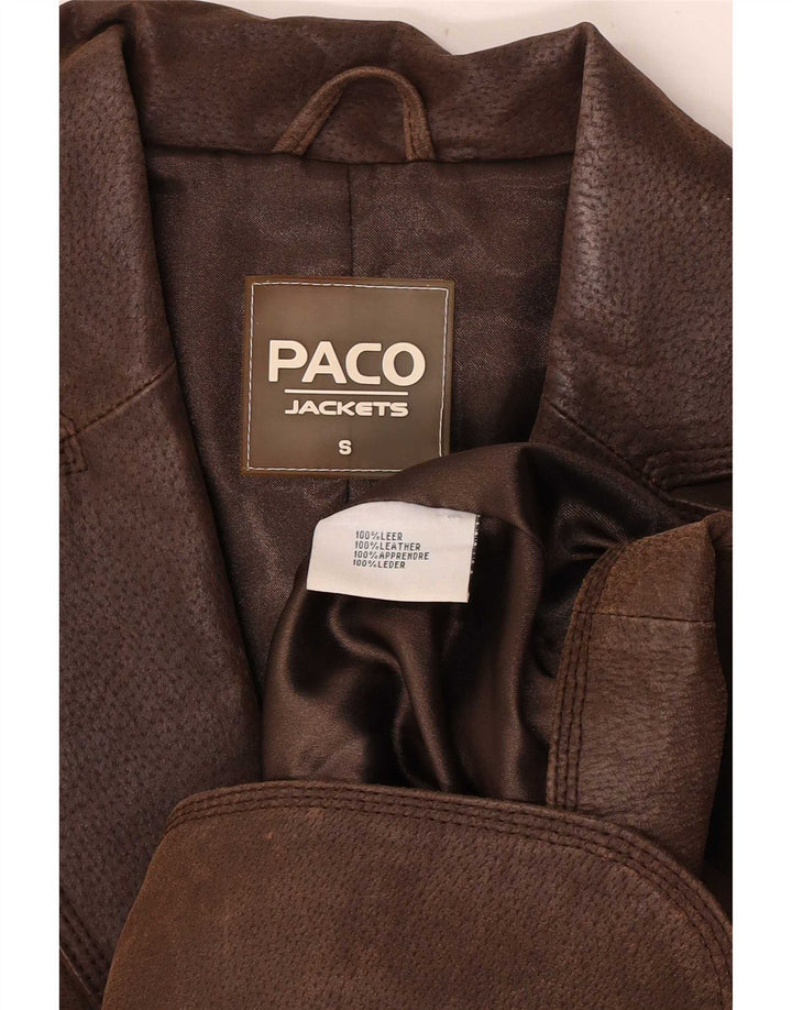 Jachetă Blazer din piele cu 2 nasturi Paco UK 10 Maro mic