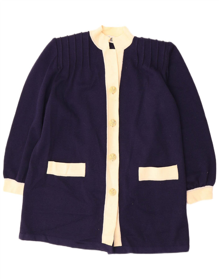 Pulover cardigan supradimensionat cu paragate vintage pentru femei IT 46 mare bleumarin