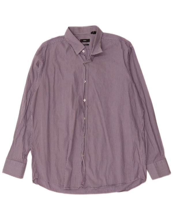 Cămașă Hugo Boss pentru bărbați, cu tăiere obișnuită Mărimea 17 1/2 XL Purple Pinstripe