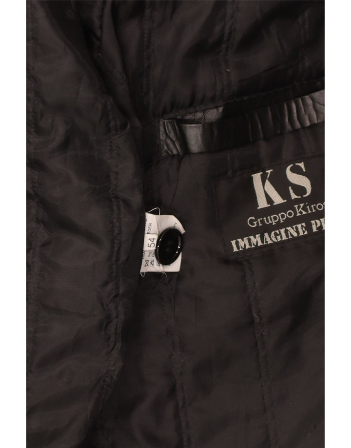 VINTAGE Mens Leather Jacket IT 54 2XL Black Leather