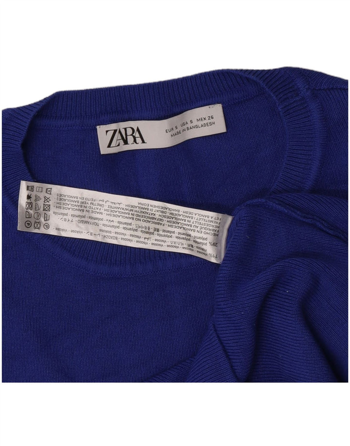 Crop Top pentru femei Zara cu mânecă lungă UK 8 Small Blue Viscose