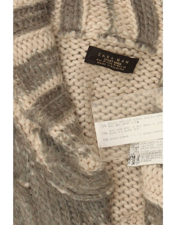 Pulover cardigan pentru bărbați Zara, mediu kaki, cu dungi acrilice