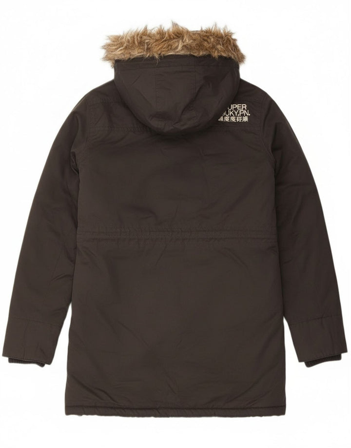 Jachetă parka cu glugă grafică Superdry pentru bărbați UK 38, poliester, gri mediu