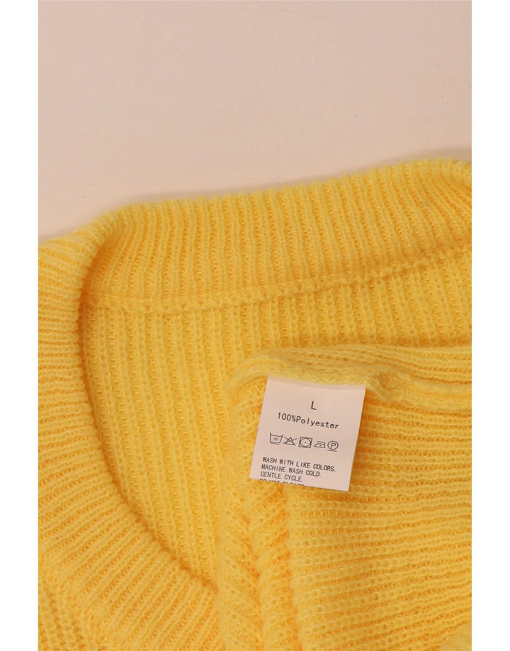 Pulover vintage pentru femei cu decolteu în V UK 16 Poliester galben mare