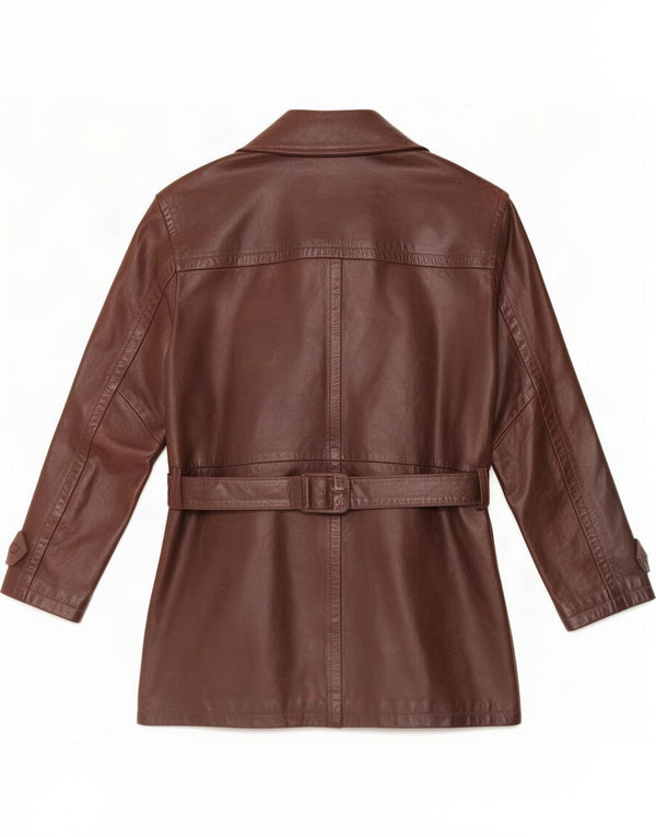 Swish Womens 3/4 Sleeve Double Breasted Leather Jacket UK 10 Small Brown