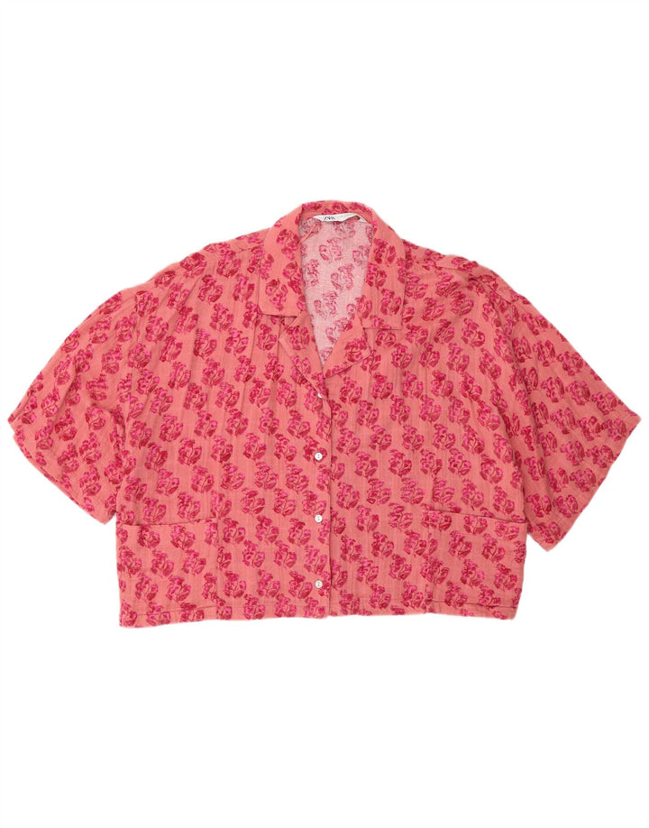 Bluză cămașă cu mânecă scurtă supradimensionată pentru femei Zara UK 14 Roz mediu Floral