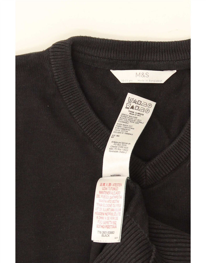 Pulover cu decolteu în V Marks & Spencer pentru băieți 10-11 ani, bumbac negru
