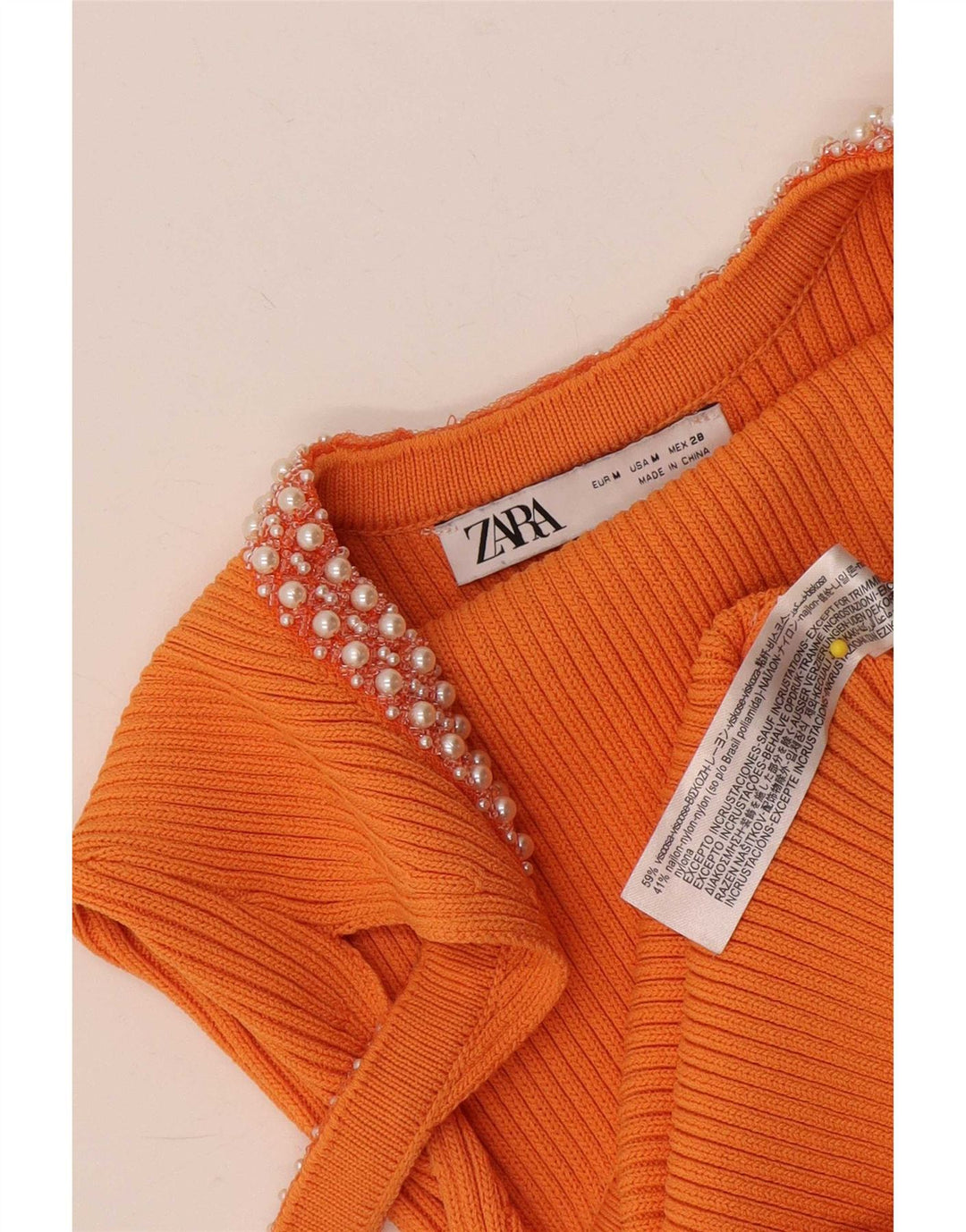 Top cami slim pentru femei Zara UK 14, viscoză portocalie medie